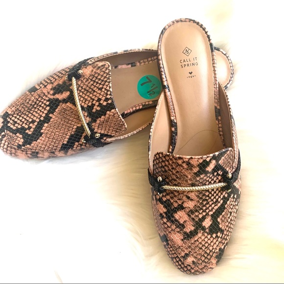 snakeskin print mules